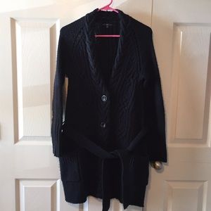 Navy Blue Cable Knit Long Sweater